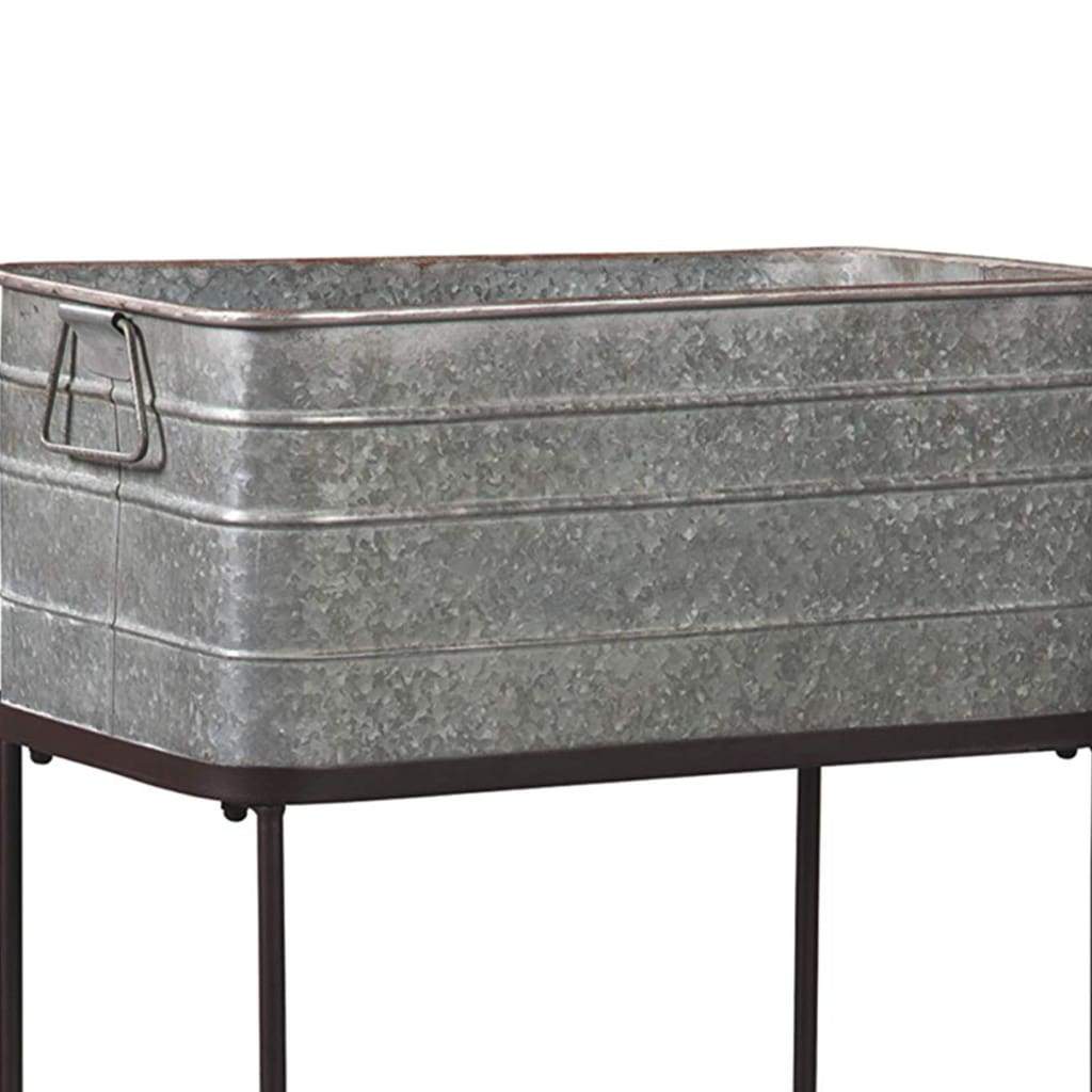 Rectangular Metal Beverage Tub with Stand and Open Grid Shelf Gray and Black AYF-A4000084