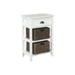 Cottage Style Wooden Accent Table with Two Woven Storage Baskets White and Brown AYF-A4000137