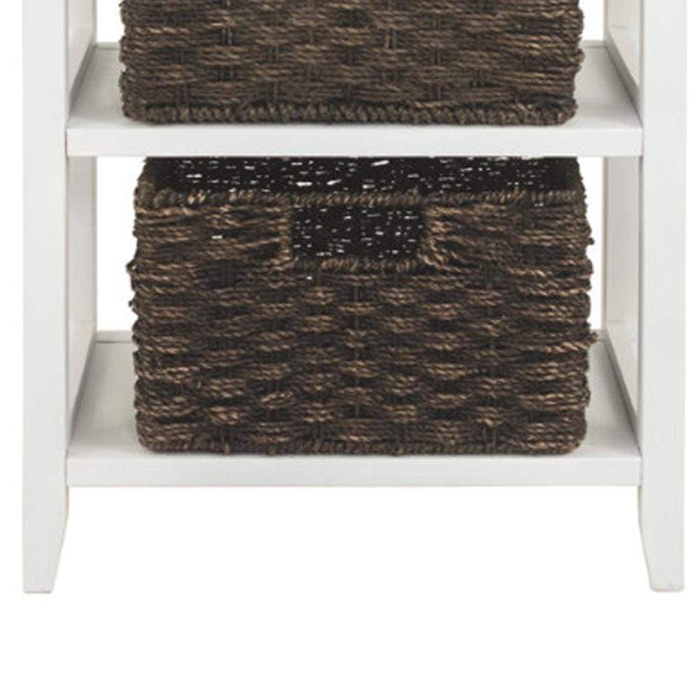 Cottage Style Wooden Accent Table with Two Woven Storage Baskets White and Brown AYF-A4000137