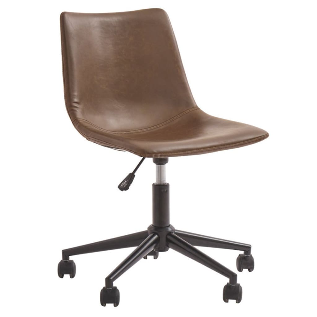 Metal Swivel Chair with Faux Leather Upholstery and Adjustable Seat, Brown and Black - H200-01 By Casagear Home