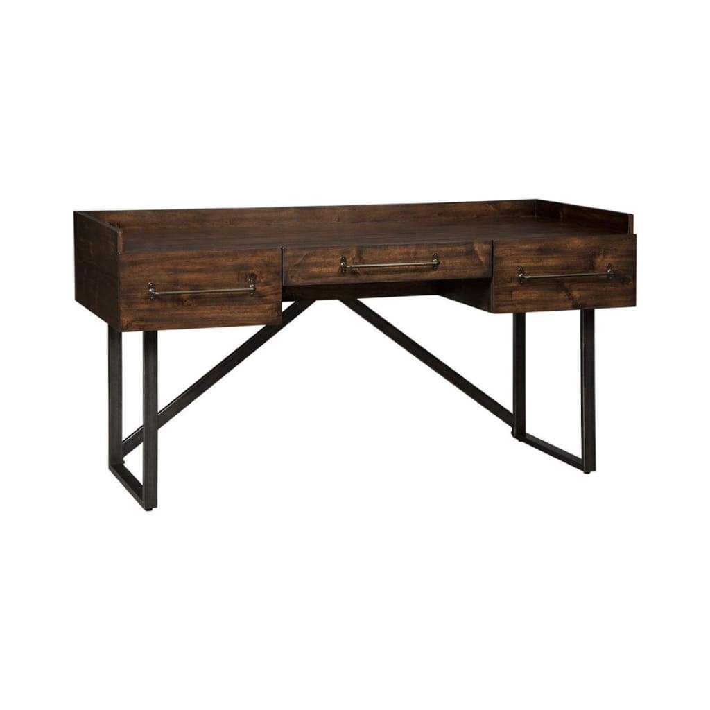 Three Drawers Wooden Desk with Tubular Metal Base and Bar Handles, Brown and Black - H633-27 By Casagear Home