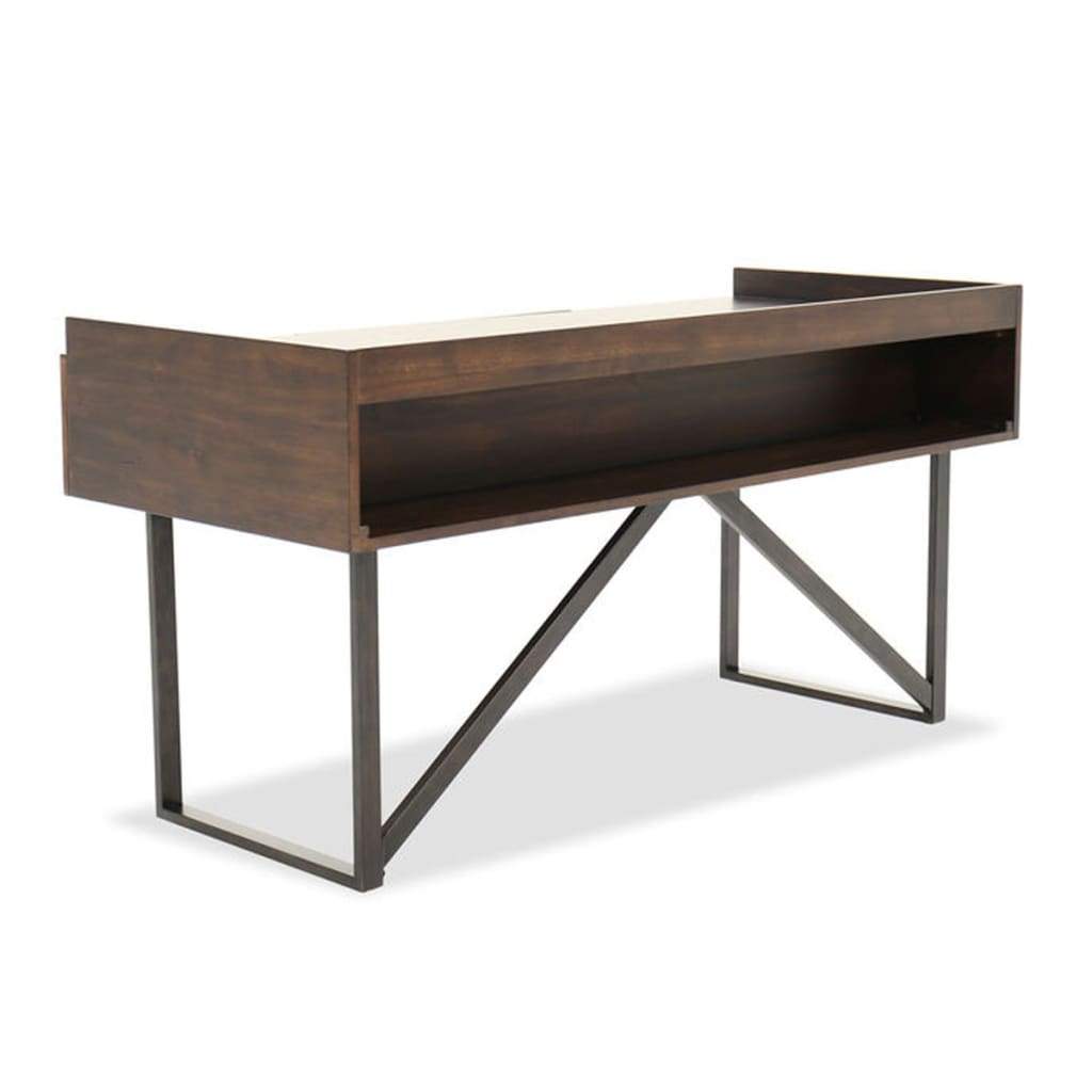 Three Drawers Wooden Desk with Tubular Metal Base and Bar Handles Brown and Black - H633-27 AYF-H633-27
