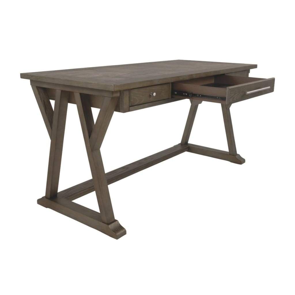 Three Drawer Wooden Desk with Cross Brace Stretcher and Faux Bluestone Top Gray - H741-44 AYF-H741-44