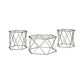 Hexagonal Design Metal Framed Table Set with Inserted Glass Top, Set of Three, Silver and Clear - T015-13 By Casagear Home