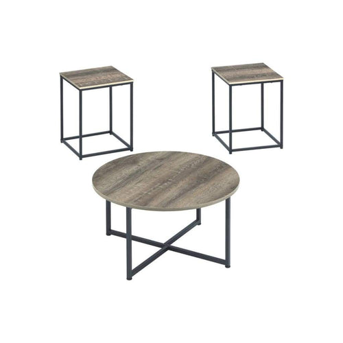 3 Piece Conversation Table Set | Wood Tops | Metal Base | Gray & Brown