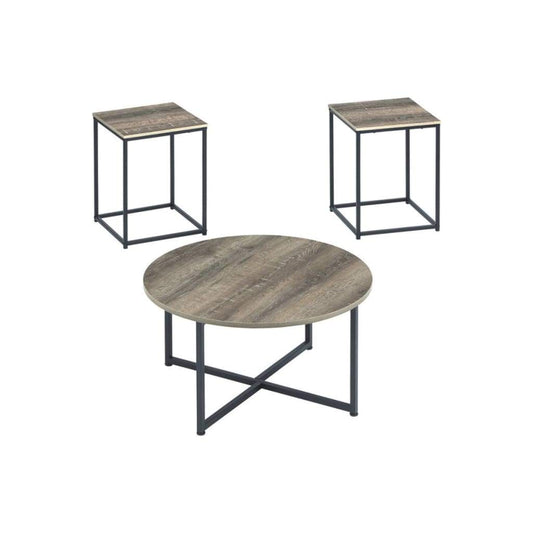 3 Piece Conversation Table Set | Wood Tops | Metal Base | Gray & Brown