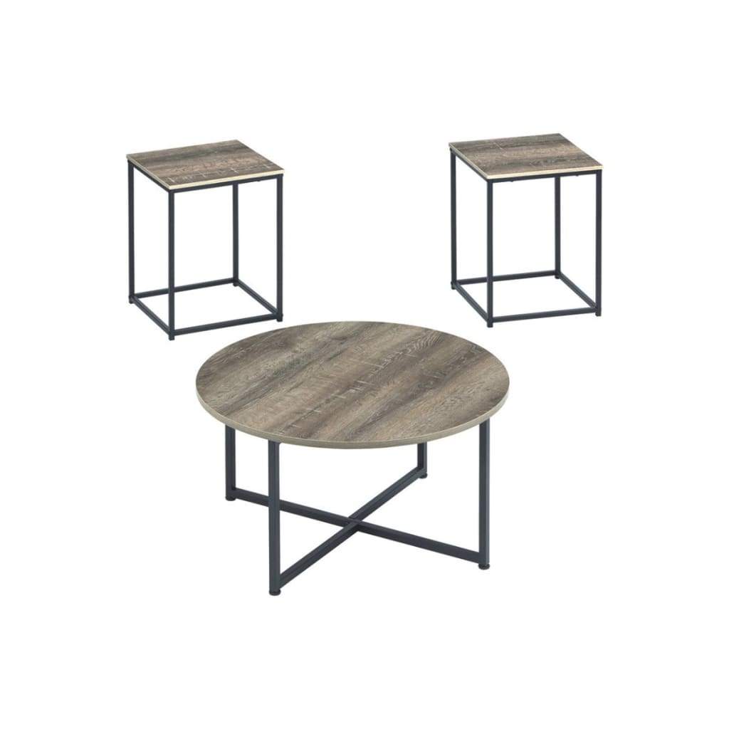 Wooden Table Set with Sturdy Metal Base, Set of Three, Gray and Brown - T103-213 By Casagear Home
