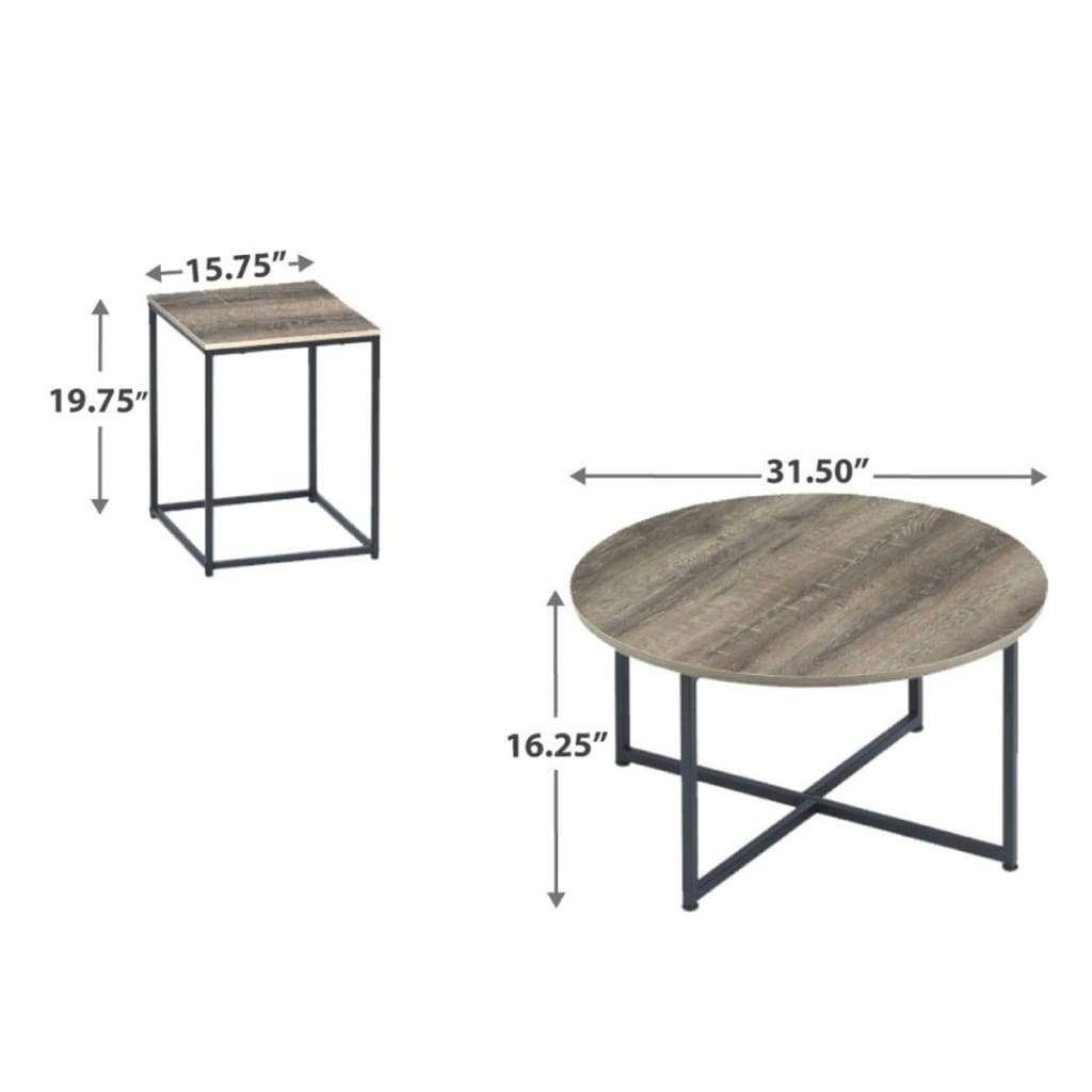 Wooden Table Set with Sturdy Metal Base Set of Three Gray and Brown - T103-213 AYF-T103-213