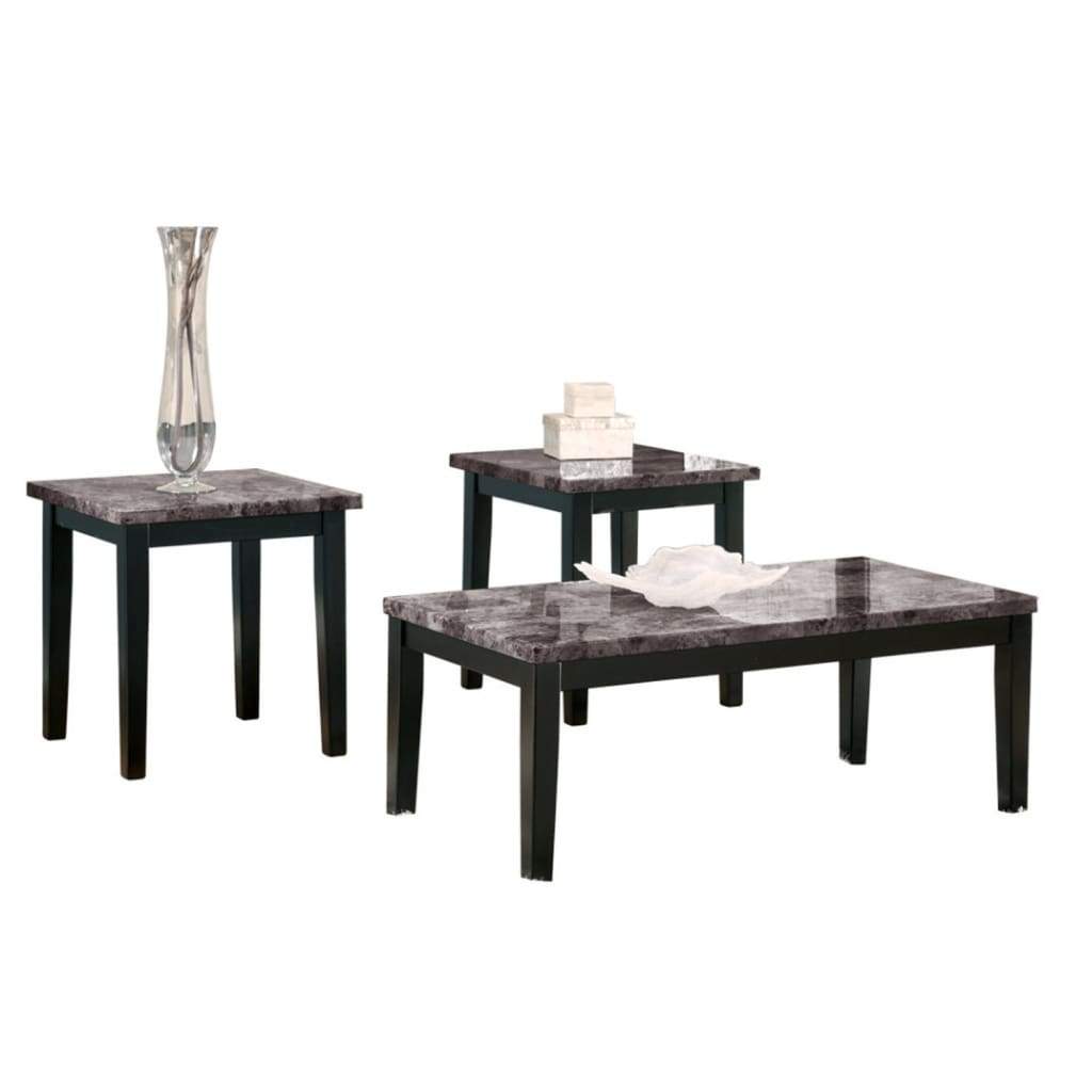 Faux Marble Top Table Set with Tapered Wooden Legs, Set of Three, Black and Gray - T204-13 By Casagear Home