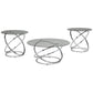 Contemporary Glass Top Table Set with Metal Rings Base, Clear and Silver - T270-13 By Casagear Home