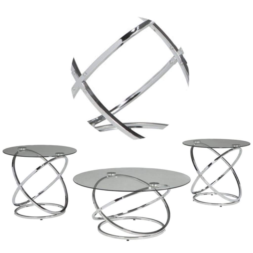 Contemporary Glass Top Table Set with Metal Rings Base Clear and Silver - T270-13 AYF-T270-13