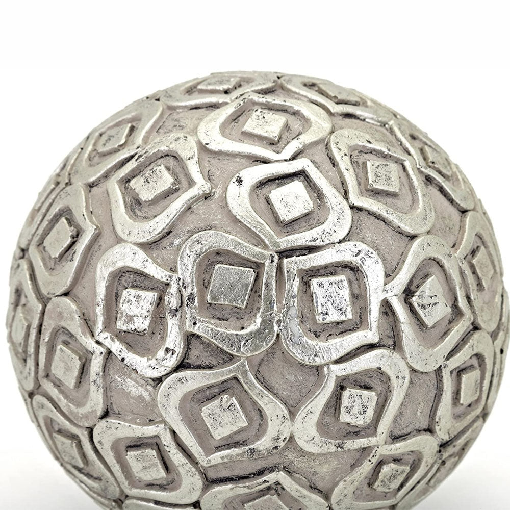 Handcrafted Decorative Orb Ball Textured Polyresin and Glass Set of 3 Antique Silver BM114474