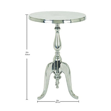 16 Inch Modern Round End Accent Table Aluminum Pedestal Base Glossy Silver By Benzara 30567