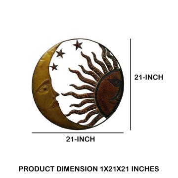 21 Inch Handcrafted Sun and Moon Accent Wall Decor Round Metal Wall Mount Rustic Gold Bronze BM05395