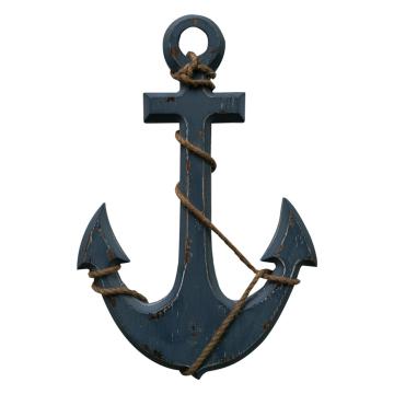 18 Inch Handcrafted Wood Wall Mount Sea Anchor and Rope Accent Decor Distressed Blue BM06876
