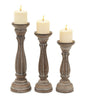 Handmade Wooden Candle Holder with Pillar Base Support Distressed Brown Set of 3 98763