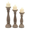 Handmade Wooden Candle Holder with Pillar Base Support Distressed Brown Set of 3 98763