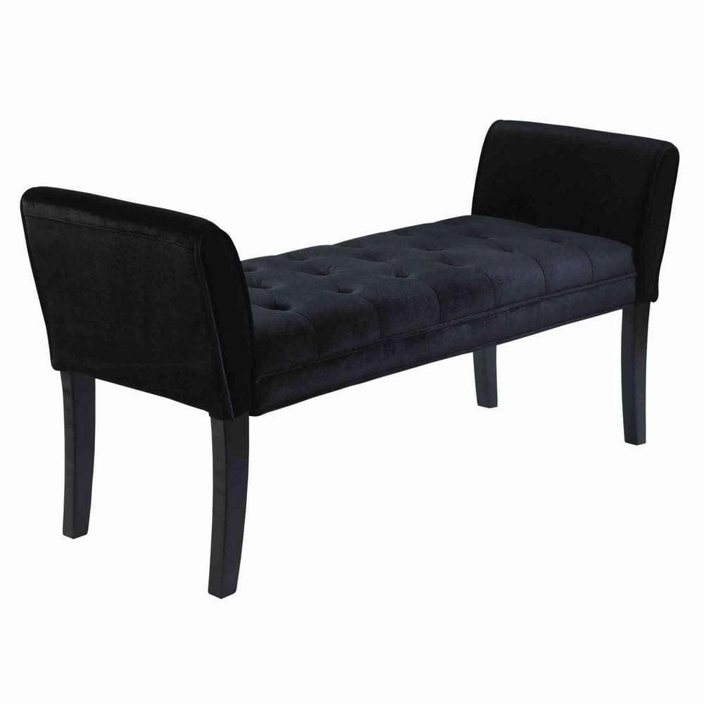53" Wooden Padded Bench with Cushioned Armrests, Black By Casagear Home