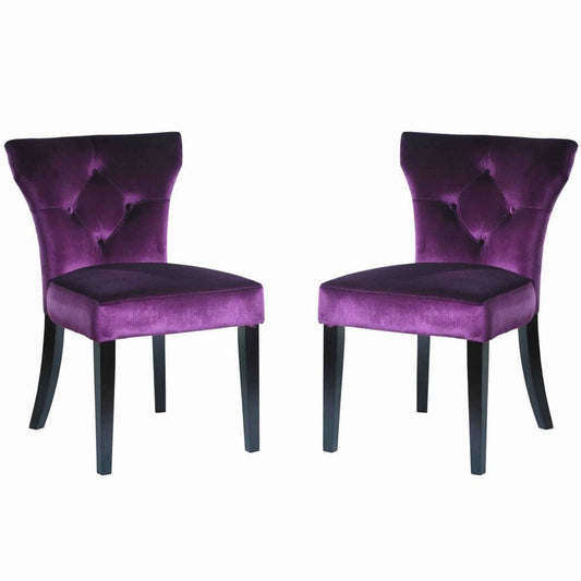 Fabric Side Chair with Padded Seat, Set of 2, Purple By Casagear Home