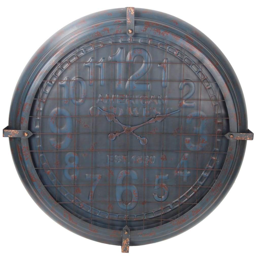 Round Metal Wall Clock with Mesh Overlay and Roman Numerals, Blue by Casagear Home