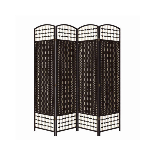 Room Divider | 67" | 4 Panel | Arched Top | Wood & Paper Straw | Espresso