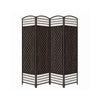 67 Inch 4 Panel Room Divider Screen, Wood, Paper Straw, Arched Top, Espresso Brown By Casagear Home
