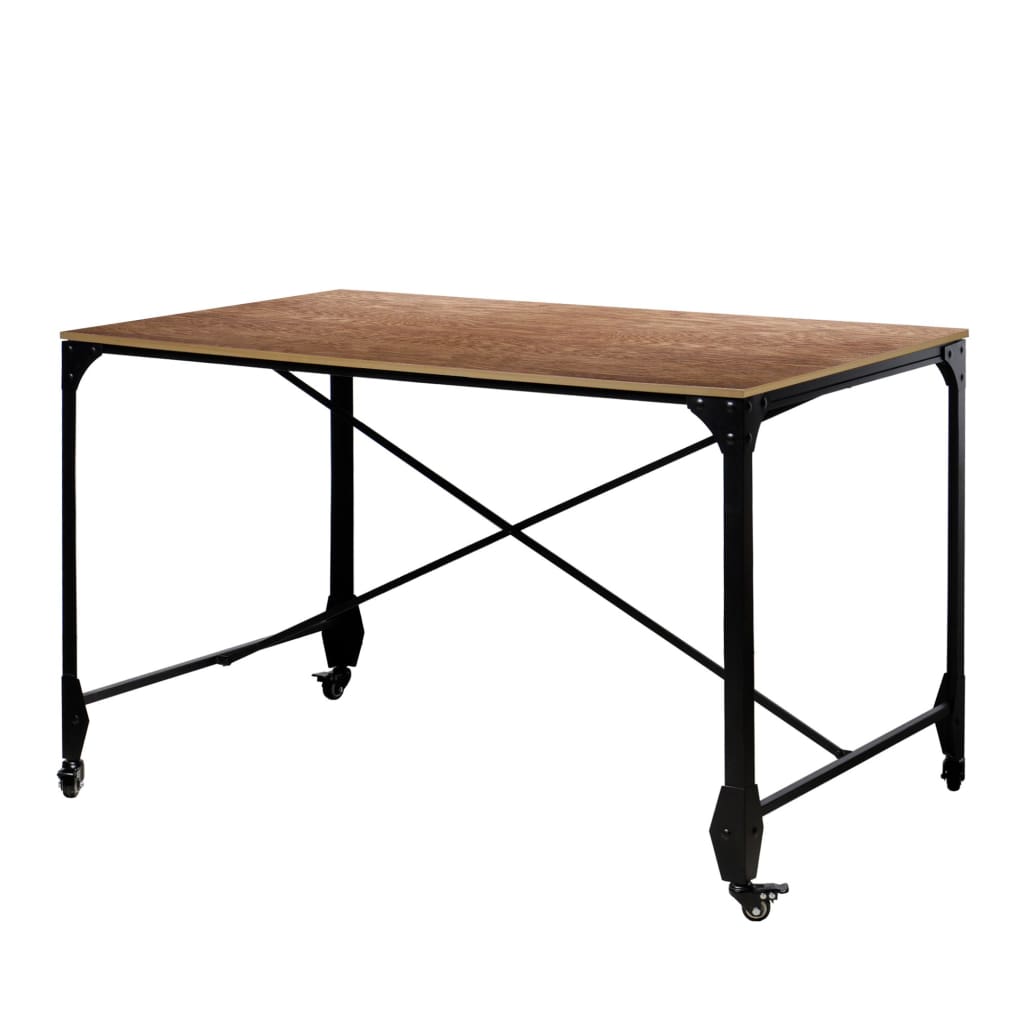 Industrial Style Home Office Desk with Rectangular Wooden Top and Metal Legs Brown and Bronze BM140126