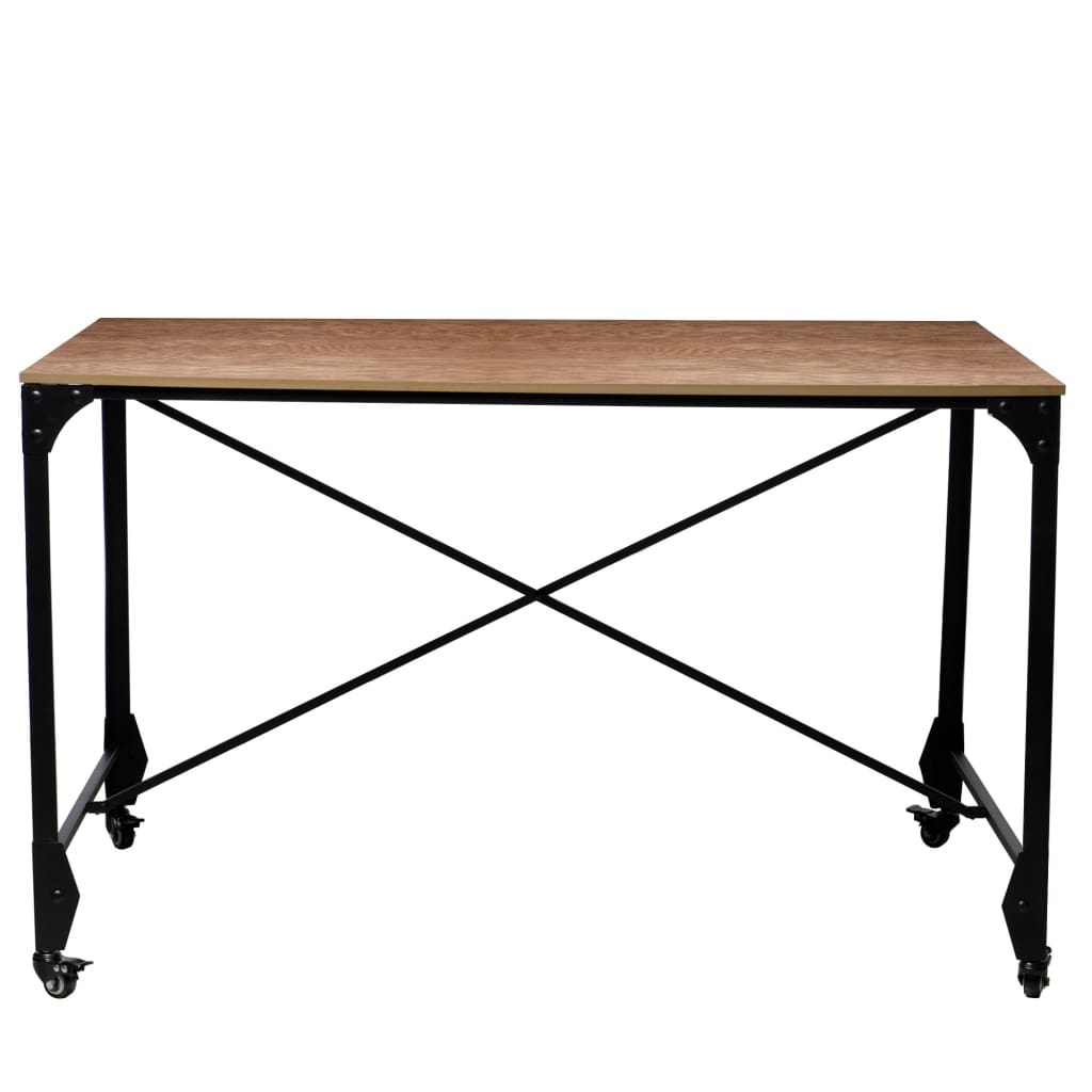 Industrial Style Home Office Desk with Rectangular Wooden Top and Metal Legs Brown and Bronze BM140126