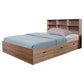 Wooden Full Size Bed Frame with 3 Drawers and Grain Details Taupe Brown By Casagear Home IDF-Y1402F