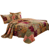 Kamet 3 Piece Fabric King Size Bedspread Set with Floral Prints, Multicolor By Casagear Home