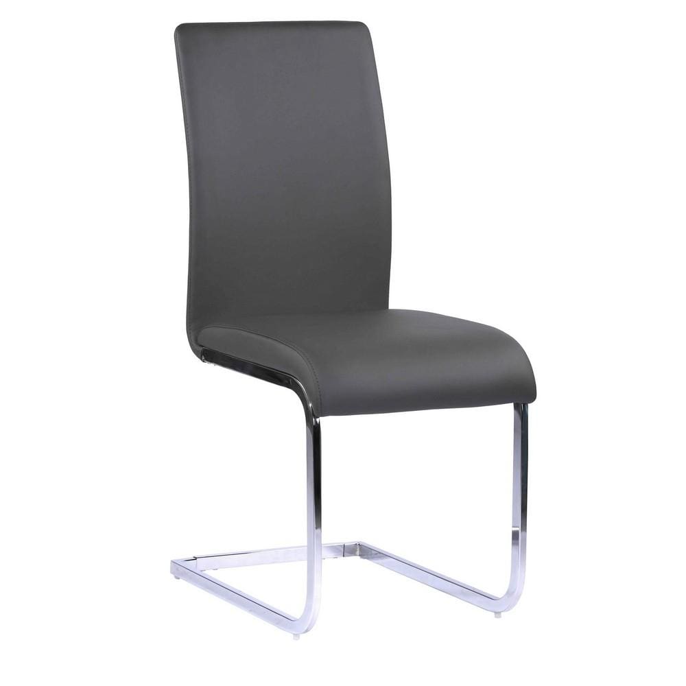 23 Inch Modern Dining Chair, Gray Leather, Metal Frame,Set of 2,Gray,Silver By Casagear Home