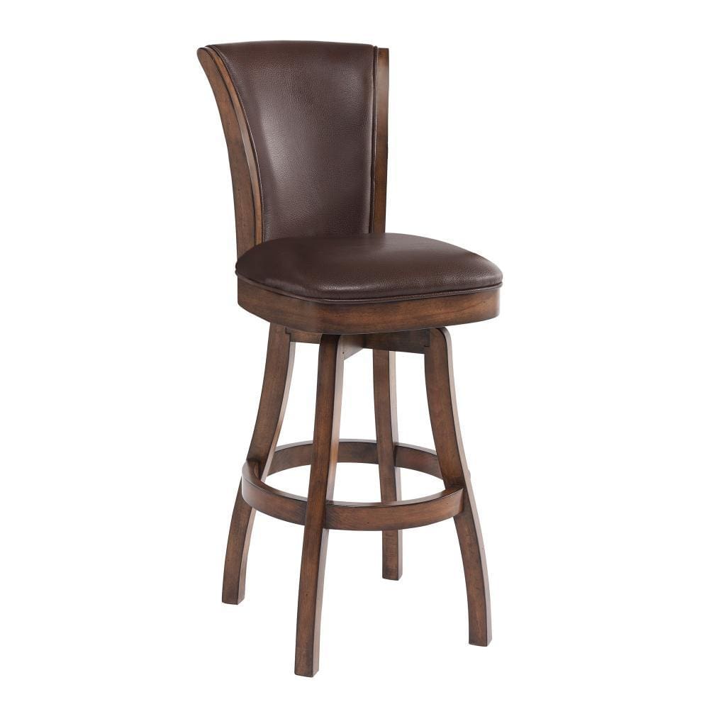 Wooden Counter Stool with Swivel Leatherette Seat and Backrest, Brown By Casagear Home