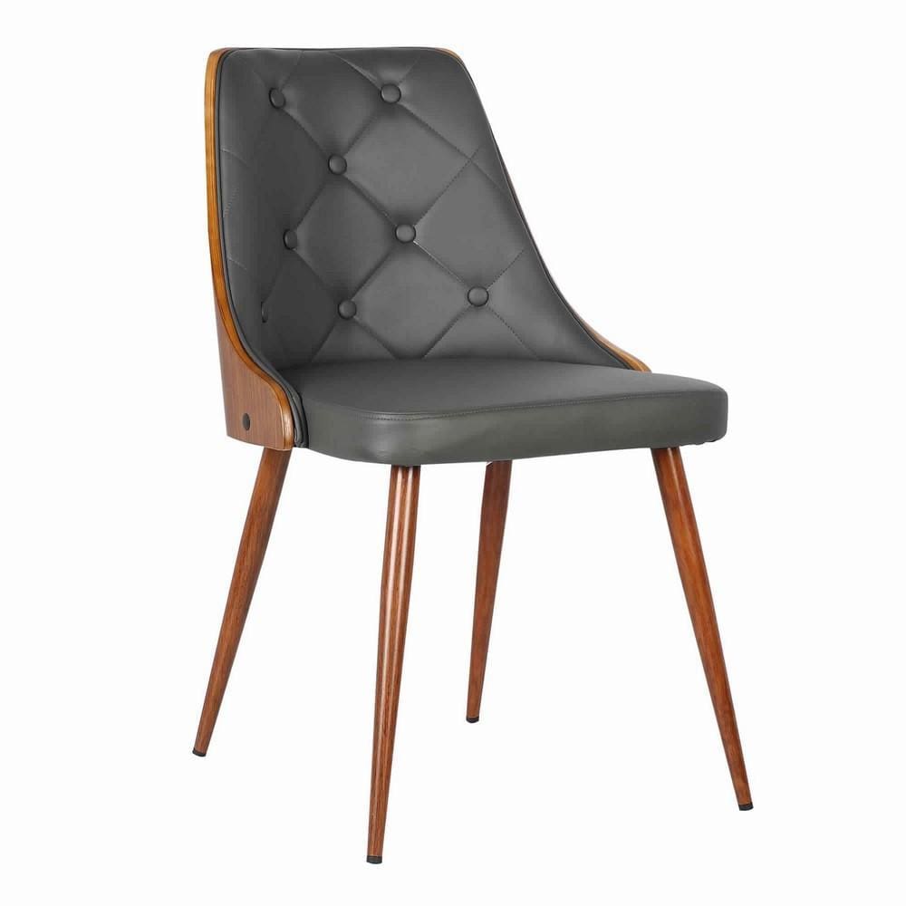 Leatherette Tufted Wooden Dining Chair, Gray & Brown By Casagear Home