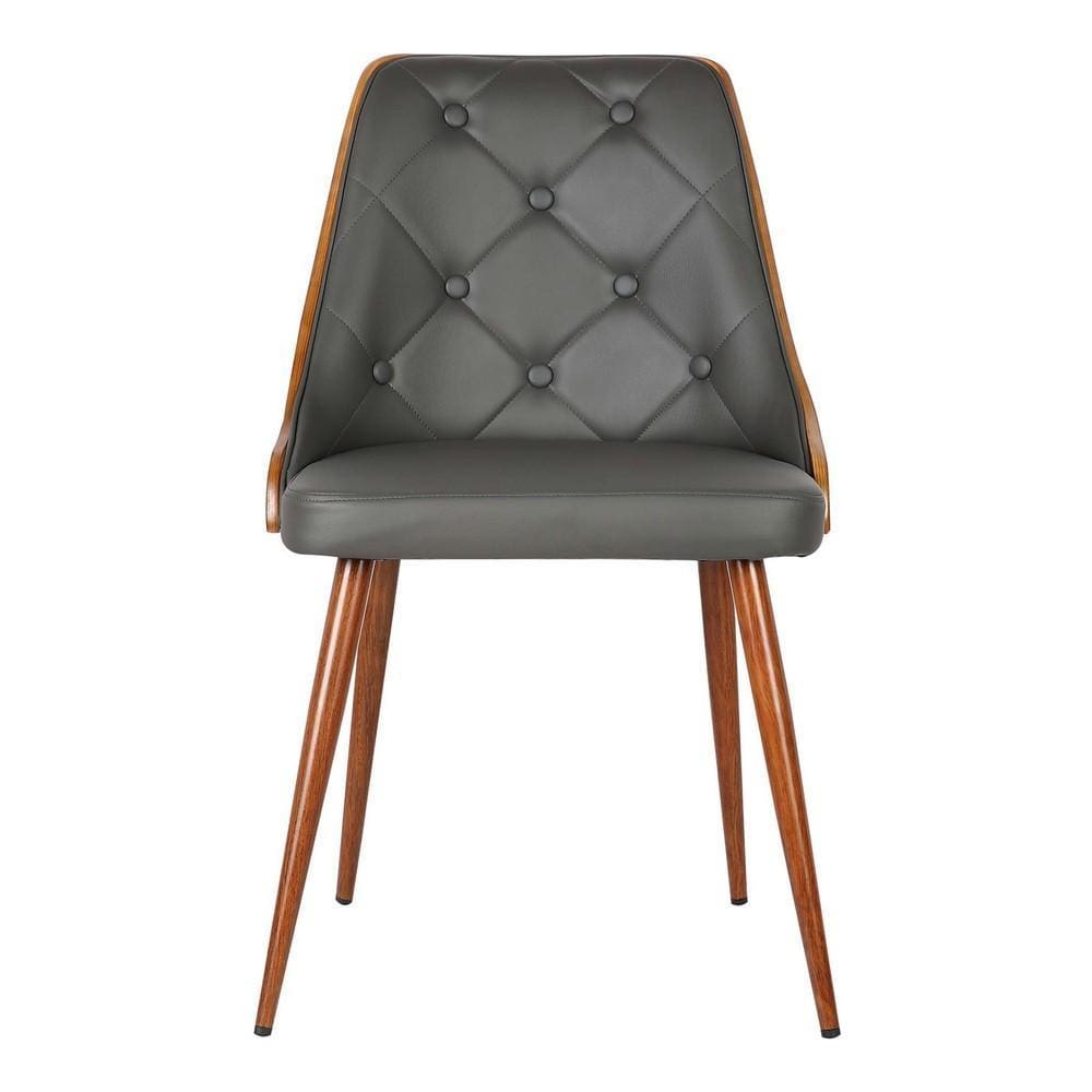 Leatherette Tufted Wooden Dining Chair Gray & Brown By Casagear Home BM155648
