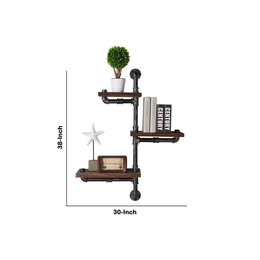Three Metal Wall Shelves with Pipe Design Brown By Casagear Home BM155699