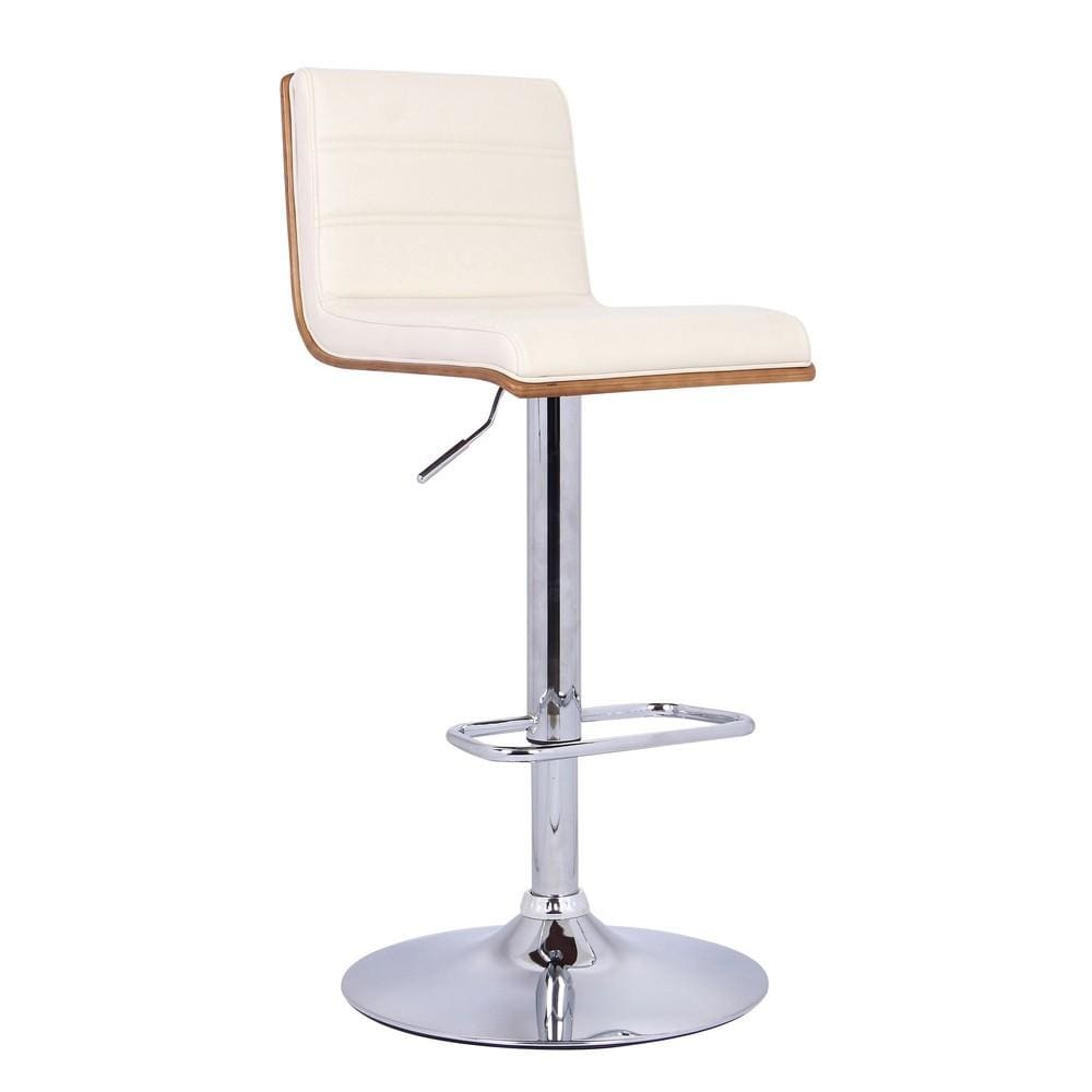 33" Leatherette Barstool with Stitched Details,Cream & Chrome By Casagear Home