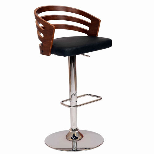 Barstool | Open Wood Back | Faux Leather | Pedestal Base | Black & Brown