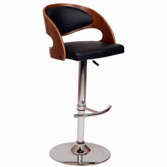 Barstool | Adjustable | Open Wood Back | Pedestal Base | Black & Brown