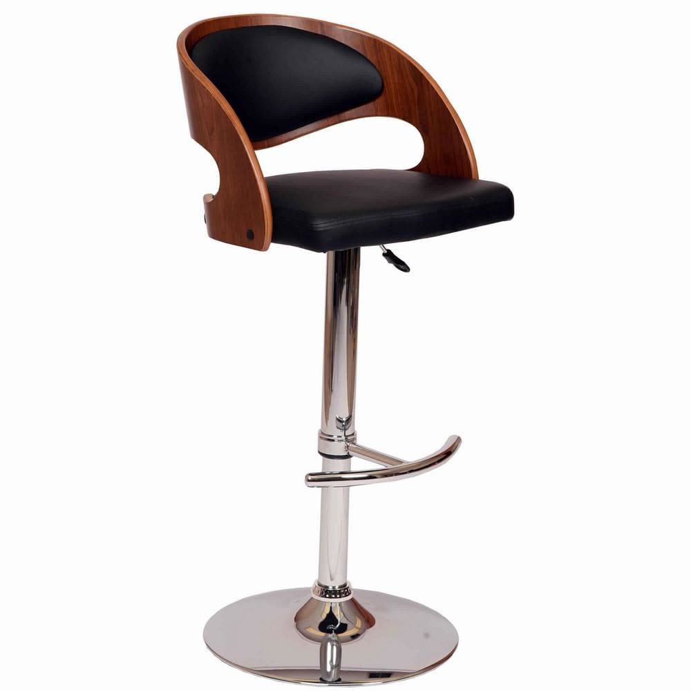 Wooden Barstool with Height Adjustable Base, Black and Brown By Casagear Home