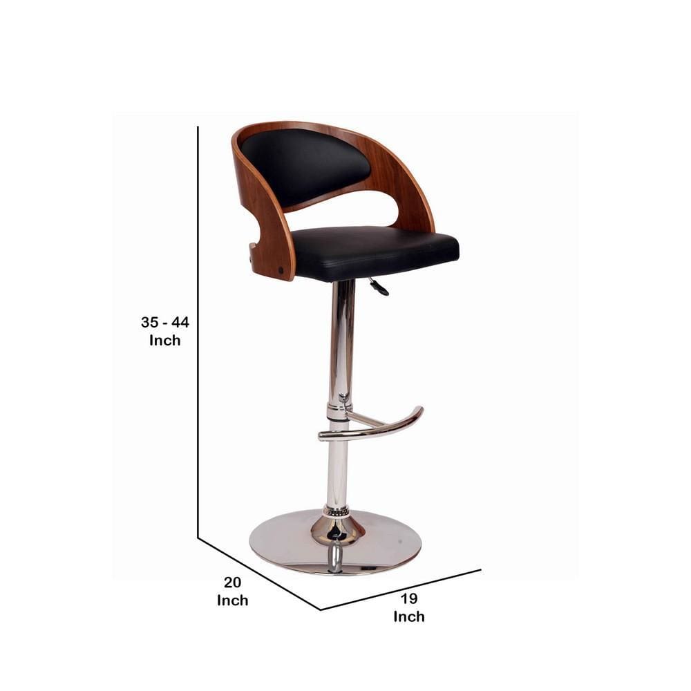 Wooden Barstool with Height Adjustable Base Black and Brown By Casagear Home BM155740