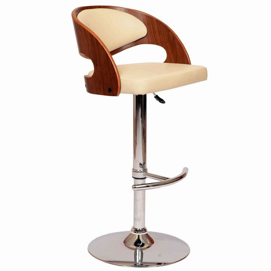 Barstool | Adjustable | Open Wood Back | Pedestal Base | Cream & Brown