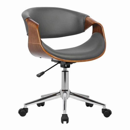 Curved Leatherette Wooden Adjustable Office Chair,Brown & Gray By Casagear Home