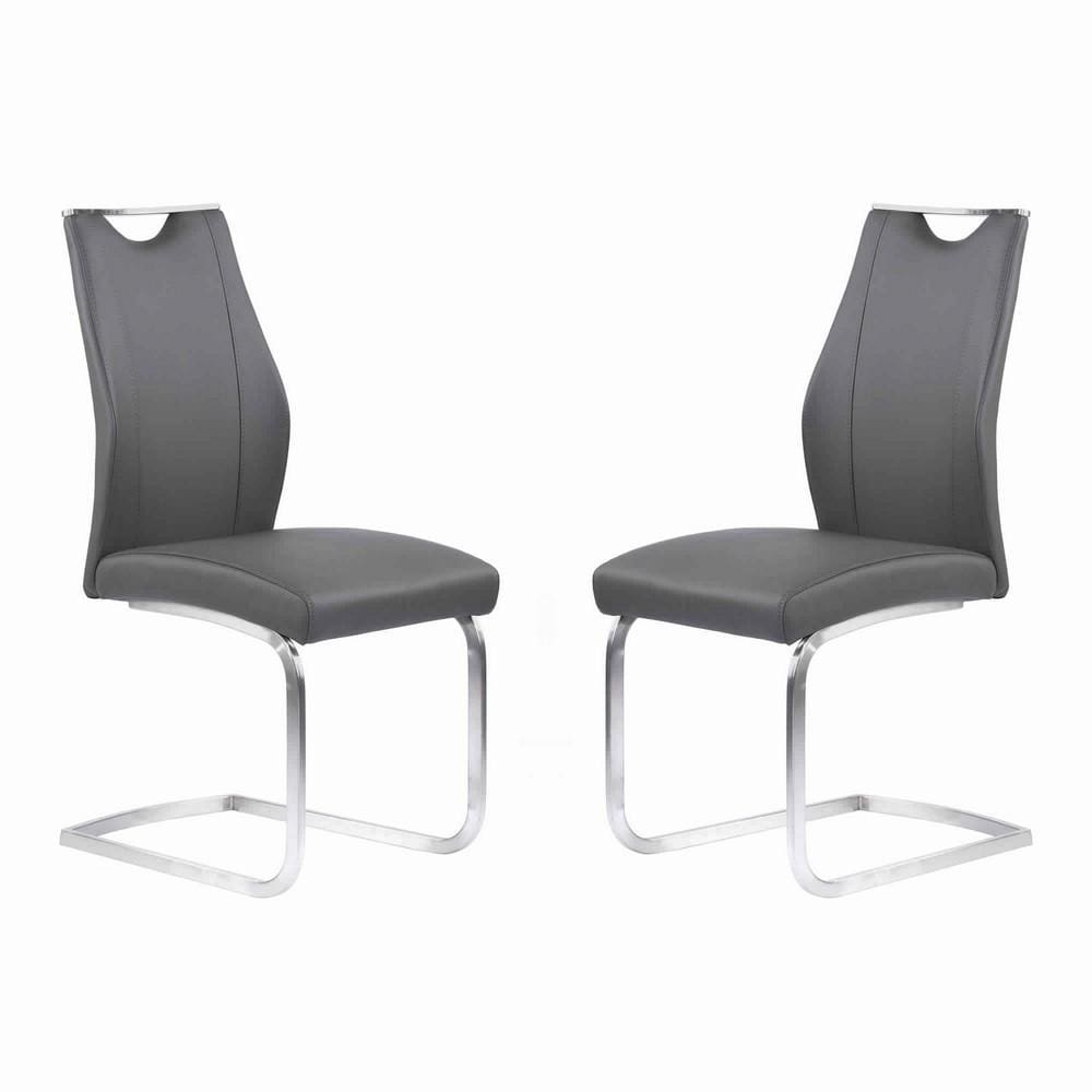 Leatherette Dining Chair with Cantilever Base, Set of 2,Gray By Casagear Home