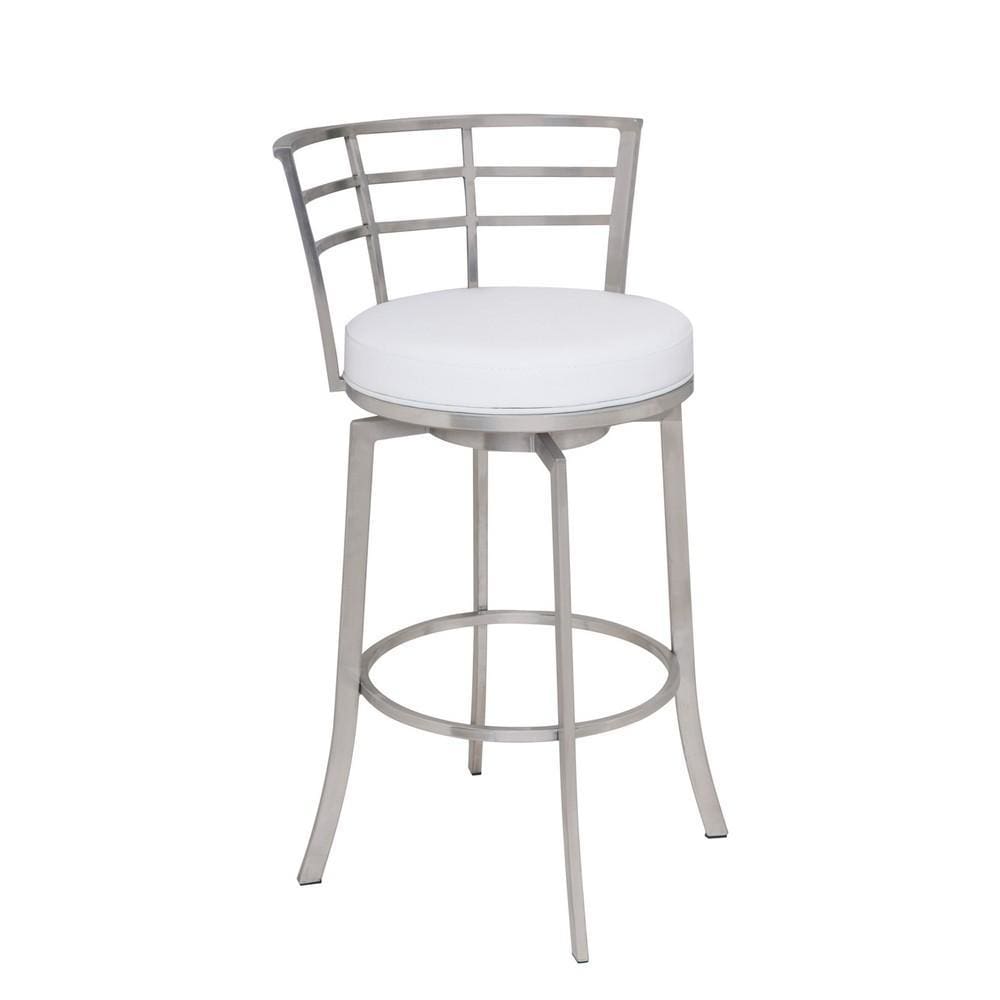 26" Curved Metal Back Counter Height Barstool,Silver & White By Casagear Home