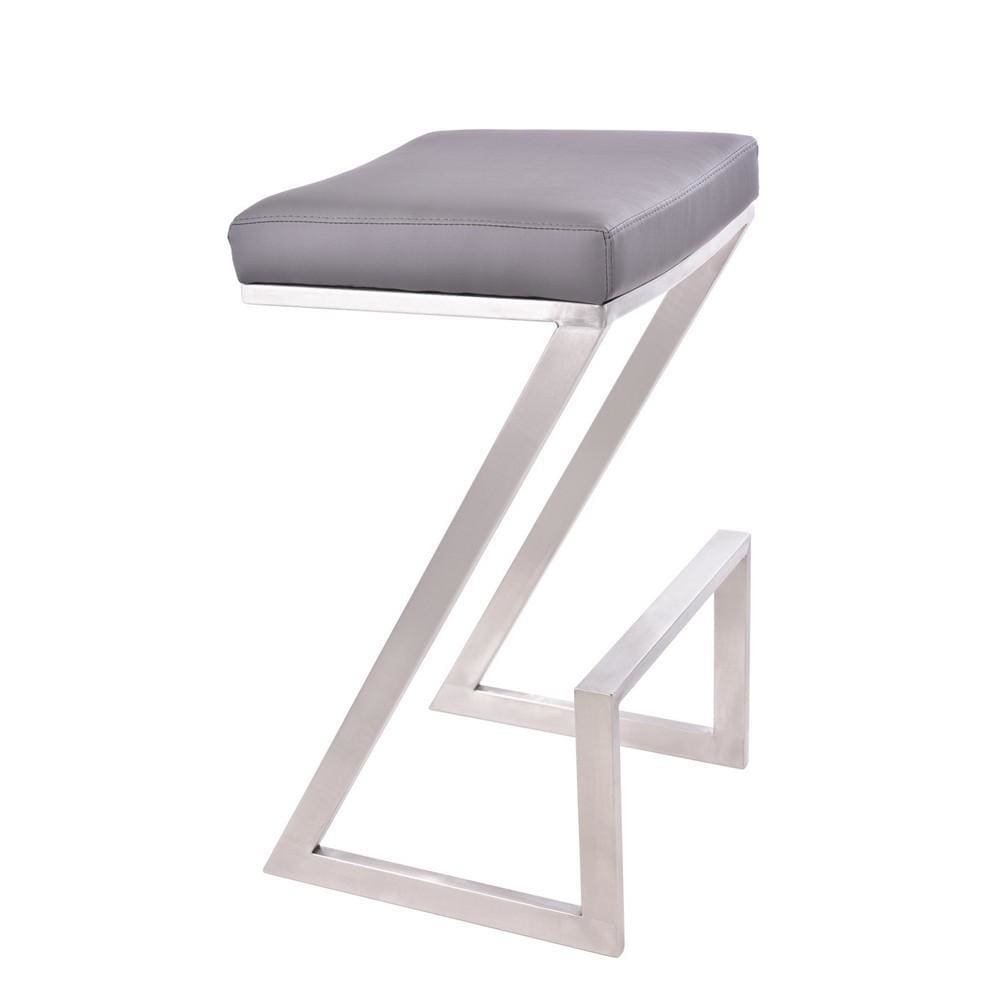26" Z-Shape Backless Barstool with Padded Seat,Silver & Gray By Casagear Home