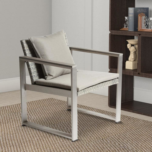 Chair | Aluminum Frame | Upholstered | Rattan Accents | Gray & Taupe