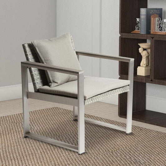 Exquisitly Aluminum Upholstered Cushioned Chair with Rattan, Gray/Taupe