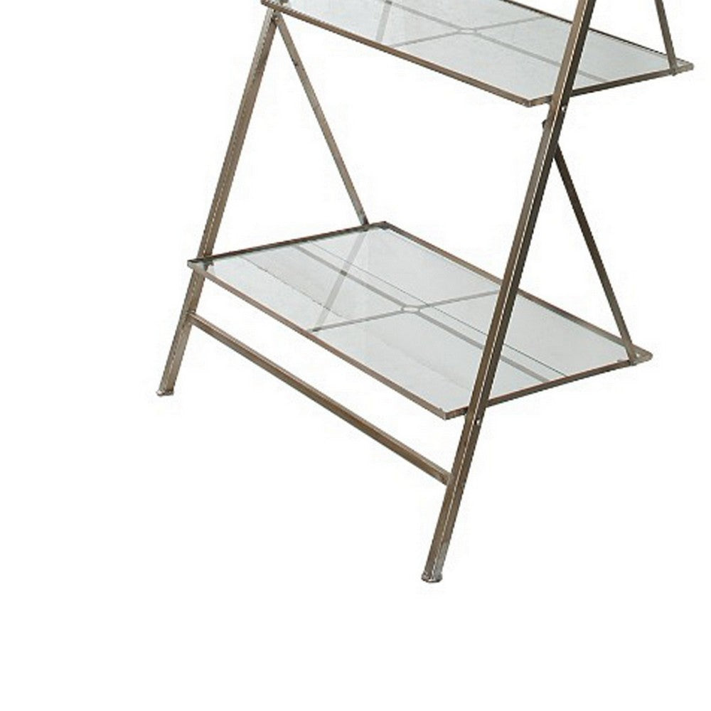 94 Inch 4 Tier Metal Frame Shelf Ladder Style Glass Antique Silver By Casagear Home BM180910