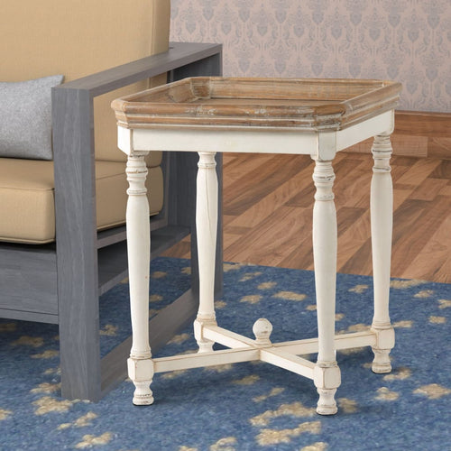 Side Table | Square | Wood | Cross Base | Brown & Gray