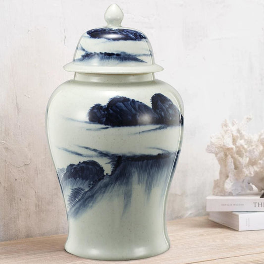 Ceramic Windswept Ginger Jar In White And Blue By Casagear Home
